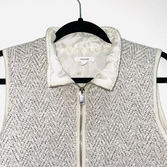 Maurices Cream & Gray Chevron Pocket Full Tweed Zip Vest Medium Women’s - Picture 2 of 10